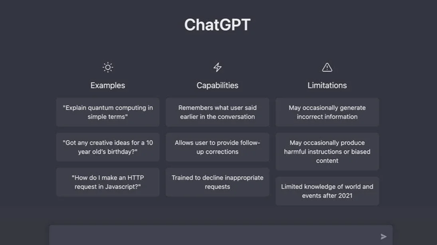 ChatGPT homescreen, ready to be prompted