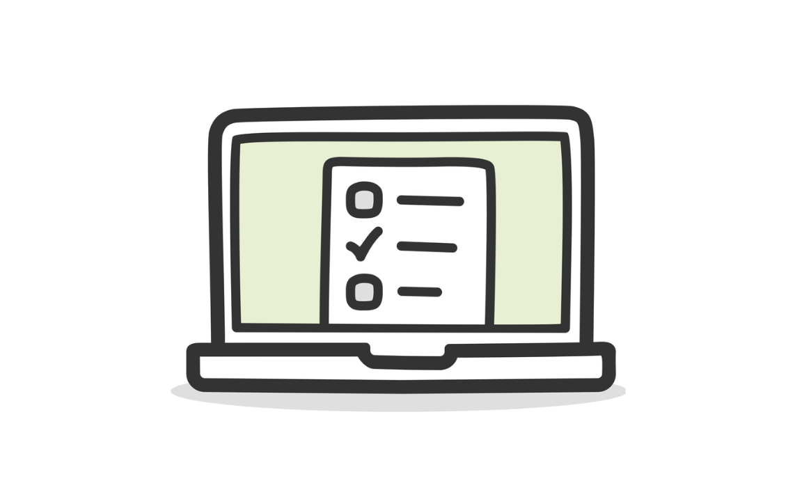 Illustrated icon of a computer with a light green screen with a check mark