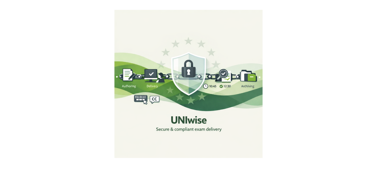 Infographic showing the different elements that enables UNIwise to deliver secure and compliant exams