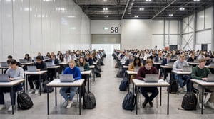 Exam hall in a large warehouse building