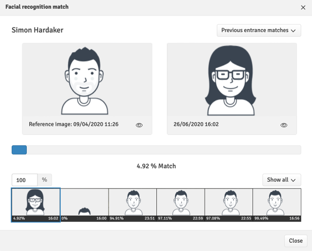 An example of a poor facial comparison match in WISEflow